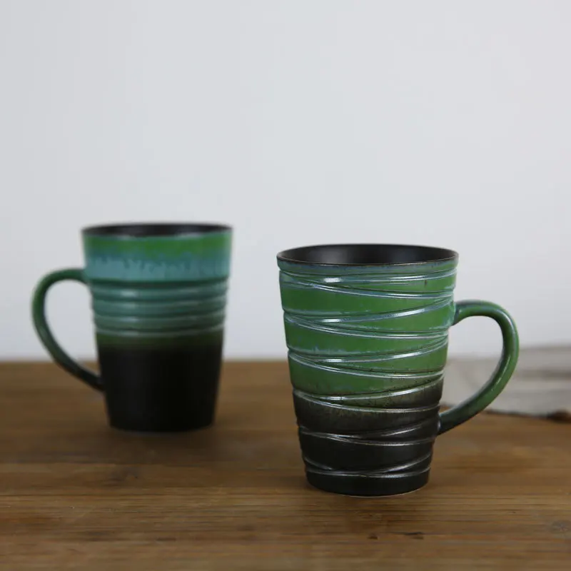 HIBOUR Ceramic Tea Mug Originality Gift Stripe Mugs Hand-plating with Handgrip Breakfast Milk Coffee Cups 300mL | Дом и сад