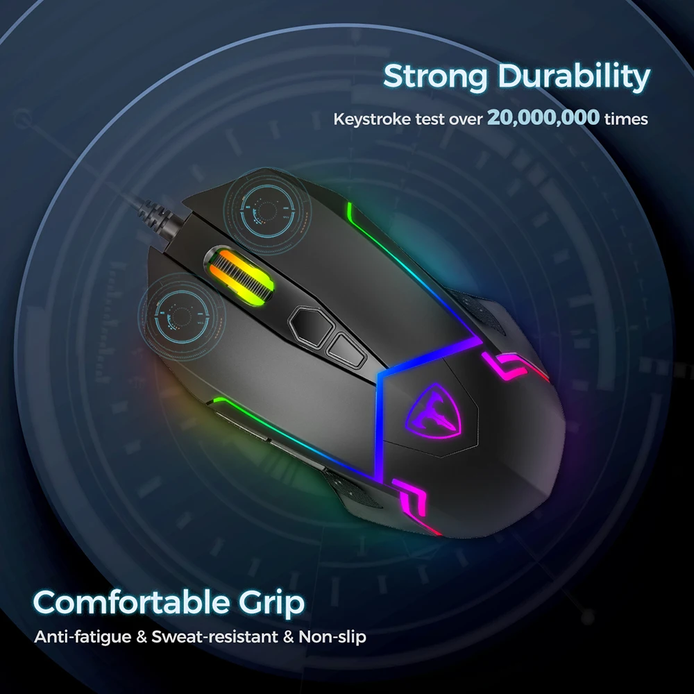 VicTsing PC233 игровая мышь Проводная 7200 dpi Регулируемая 7 программируемых кнопок RGB Backli