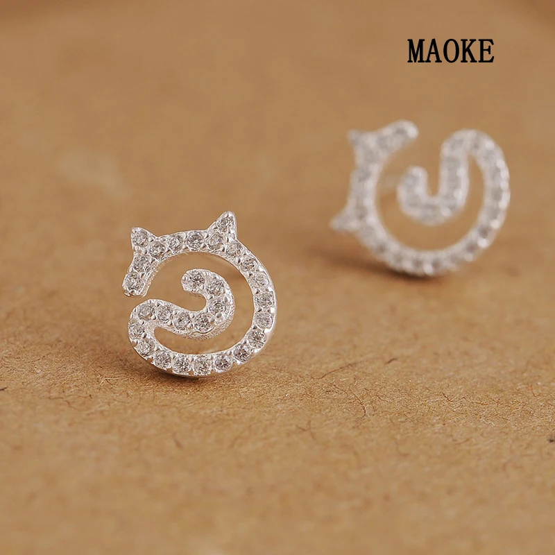 Женские серьги с котом из циркония корейские милые темпераментные стерлингового