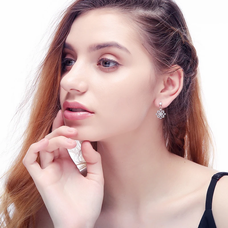 Devolove Рождество Аутентичные 925 пробы Серебряный цветок серьги AAA циркония Для