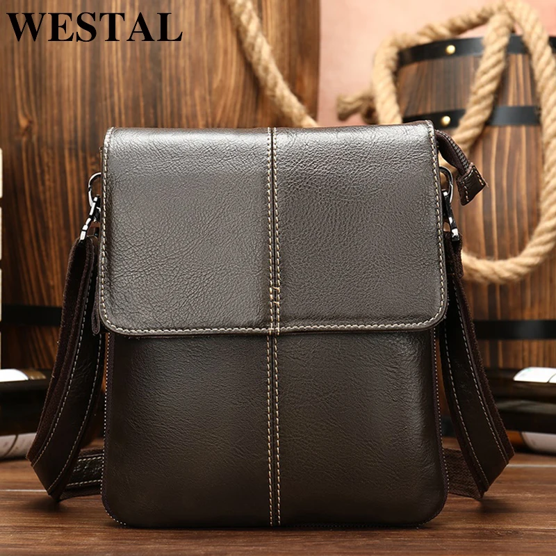 Сумка-мессенджер WESTAl 8006 мужская из натуральной кожи саквояж на плечо в