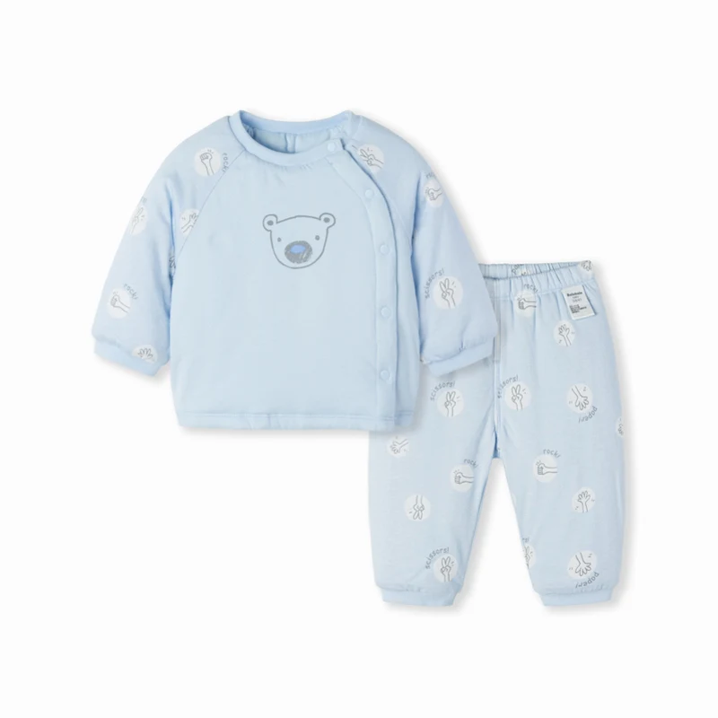 Balabala Infant Baby Boy Girl 2-Piece 100% Cotton Thermal Long-sleeved Shirt + Pull-on Pants Set for Winter Newborn Clothes | Детская