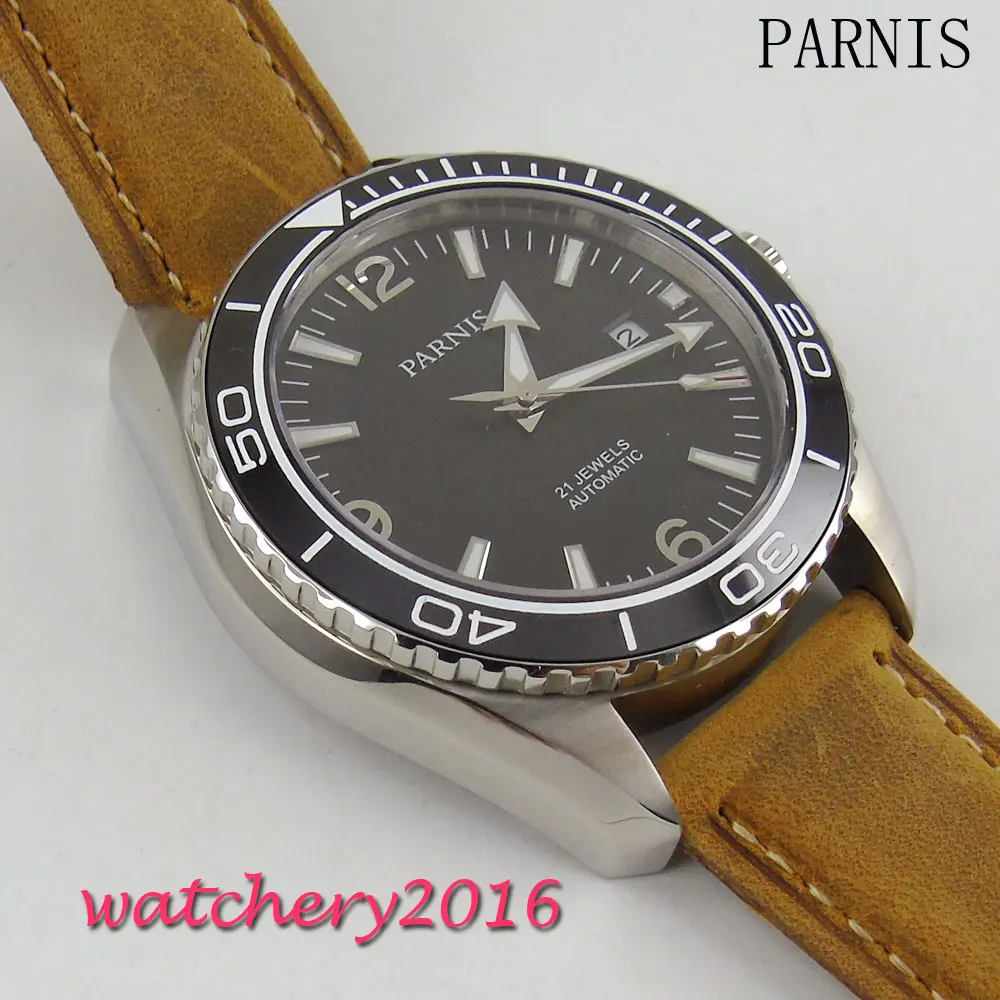 Новинка мужские наручные часы Parnis с черным циферблатом из нержавеющей стали 21