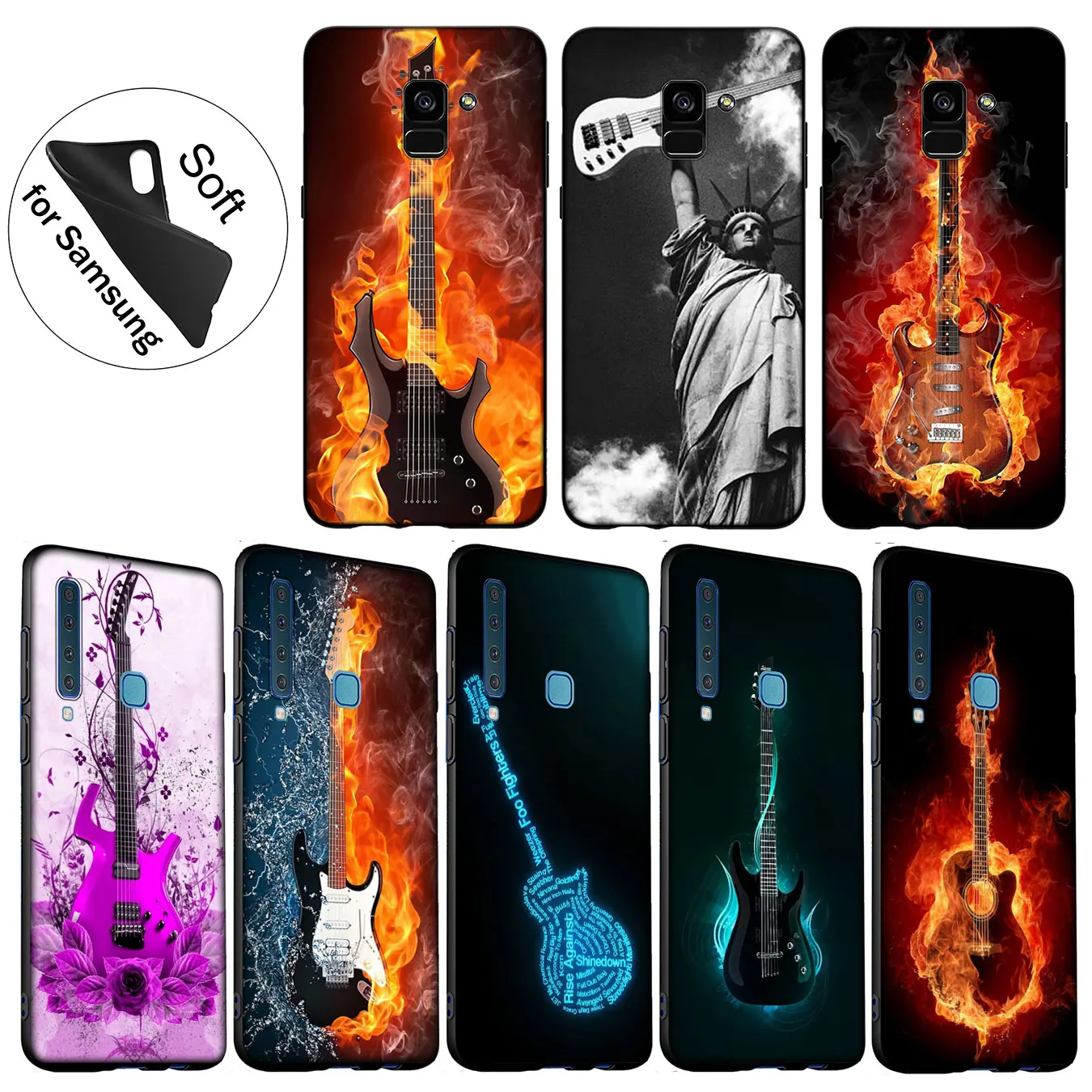 IYICAO Music guitar DJ luxury Soft Silicone Case for Samsung Galaxy A6 A9 A8 A7 2018 A3 A5 2016 2017 Note 9 8 10 Plus Lite |