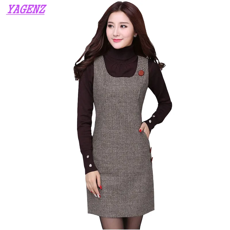 Женское шерстяное платье большого размера приталенное платье-жилет без рукавов