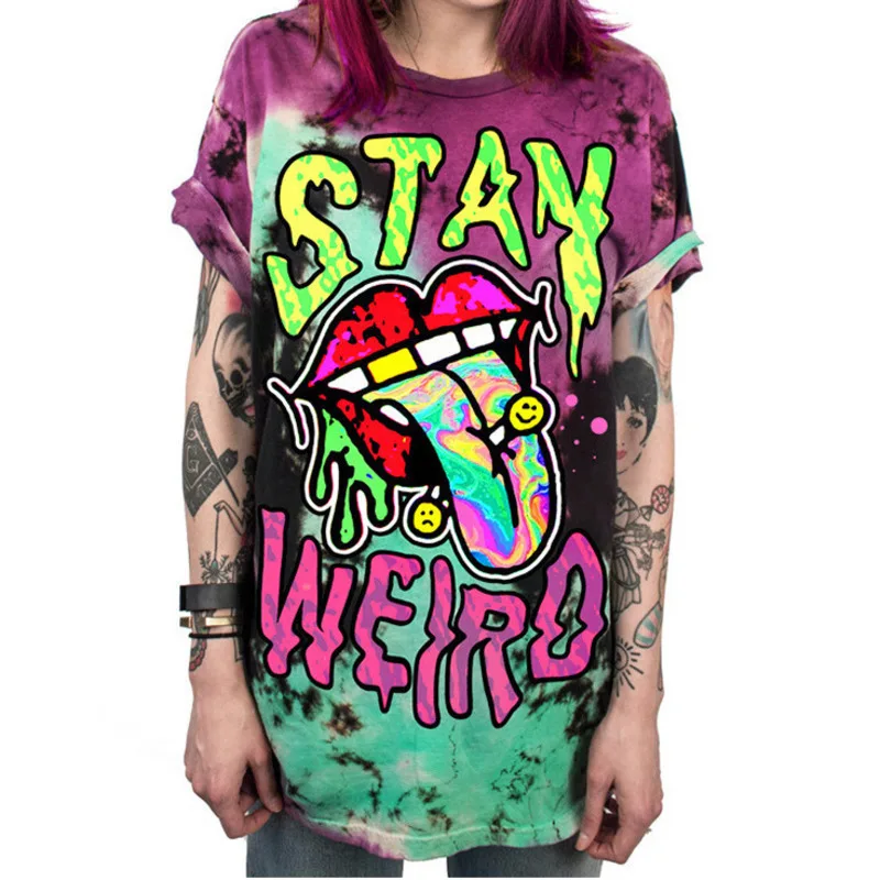 Женская летняя футболка с 3D принтом круглый воротник короткий рукав большой рот