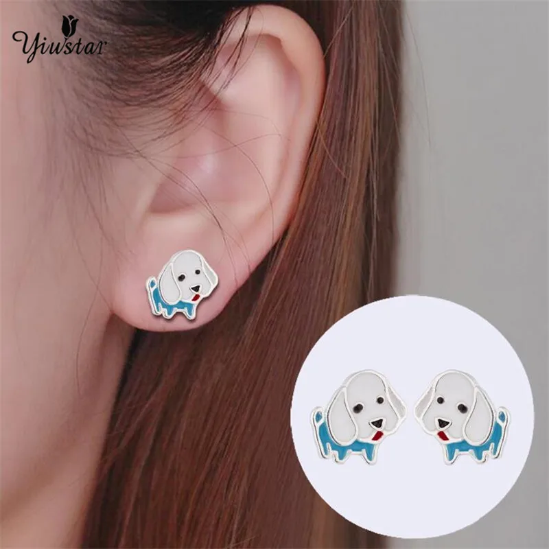 yiustar Enamel Animal Pet Dog Stud Earring for Women cute French Bulldog Huskies Earings Puppy Fashion Jewelry Gift SYED215 | Украшения и