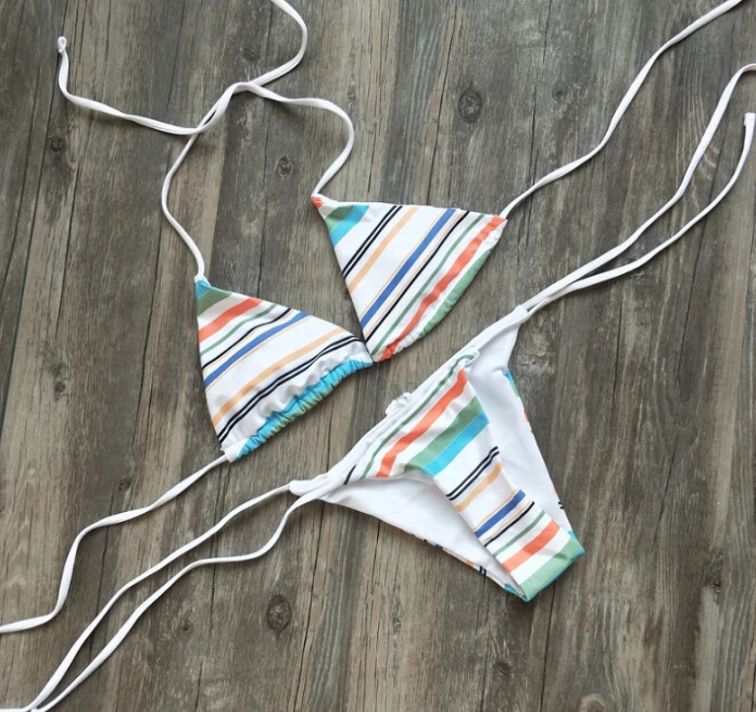 New Women sexy Swimwear Push Up Padded Bra Bikini Set striped Bathing Suit low waist Swimsuit bandage backless Beachwear 2018 | Спорт и