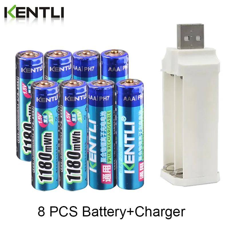 8 pcs KENTLI 1,5 v 1180mWh aaa полимерная литий-ионная аккумуляторная батарея+ 4 слота литий-ионная зарядка - Цвет: 8 pcs