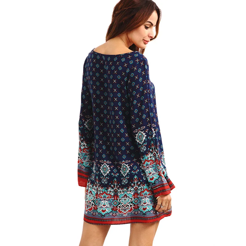 Vintage Ethnic Slim Loose Baroque Women's Dress Round Neck Printed Party Elegant Vestidos Verano Plus Size XXL XXXL W1054 | Женская