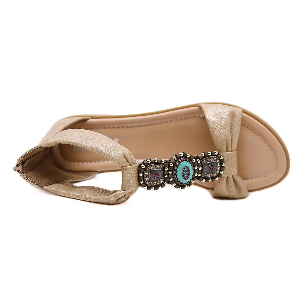 SAGACE; Новинка года; женские босоножки на платформе; chaussures femme; Женская обувь в богемном стиле; Ретро; римские повседневные сандалии на плоской подошве, украшенные жемчугом и кристаллами, на молнии