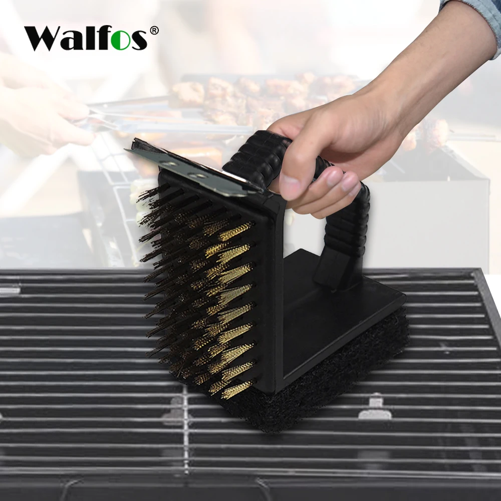 Walfos 1 шт. очиститель тройной гриль барбекю Кисть Медь Сталь щетки для чистки