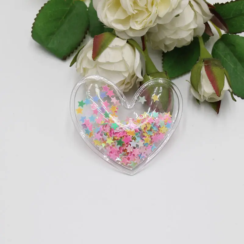 5 шт./лот прозрачные сердечки с разноцветными сердечками блестки из ПВХ накладки