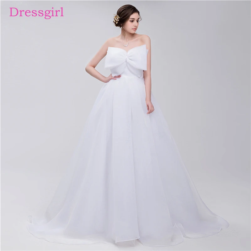 

Cheap Vestido De Noiva Beach Wedding Dresses A-line Sweetheart Sweep Train Tulle Bow Boho Wedding Gown Bridal Dresses
