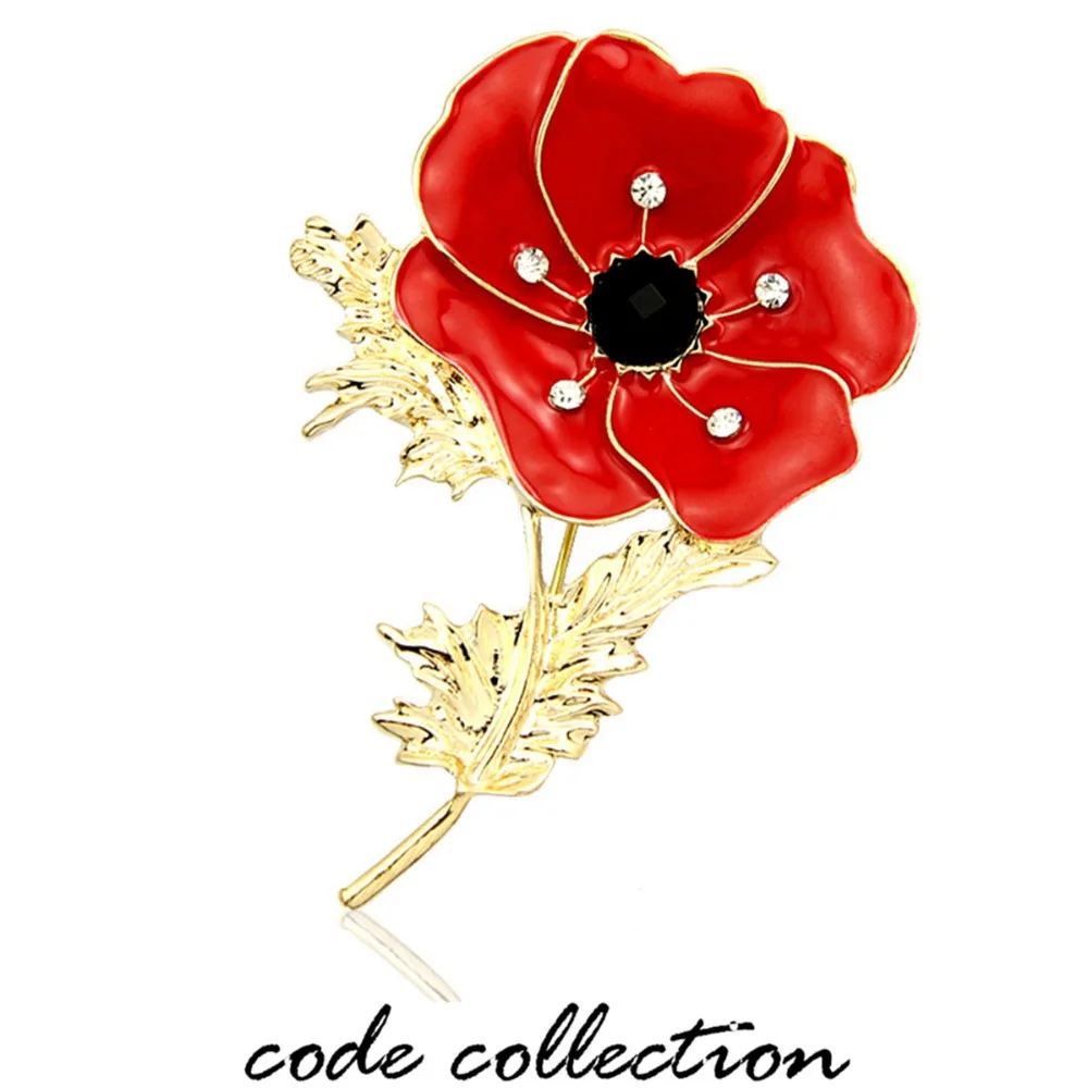 Ретро Poppy брошь-цветок с кристаллами значок для женщин Девушка бутоньерка