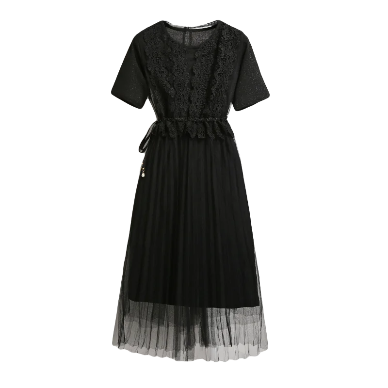 ALPHALMODA/2019 летнее женское изящное кружевное платье + длинная футболка комплект из 2