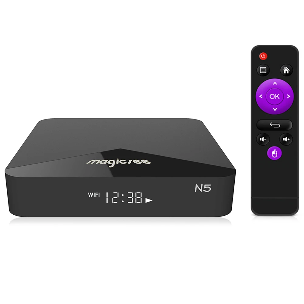 ТВ приставка MAGICSEE N5 Android TV OS Amlogic S905X 7.1.2 2 Гб RAM 16 ROM 4G 5G WiFi 100 Мбит/с BT4.1 поддержка 4K