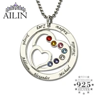 wholesale heart 1 7 family name necklace personalized mother necklace 925 silver birthstone necklace womengift jewelry christmas