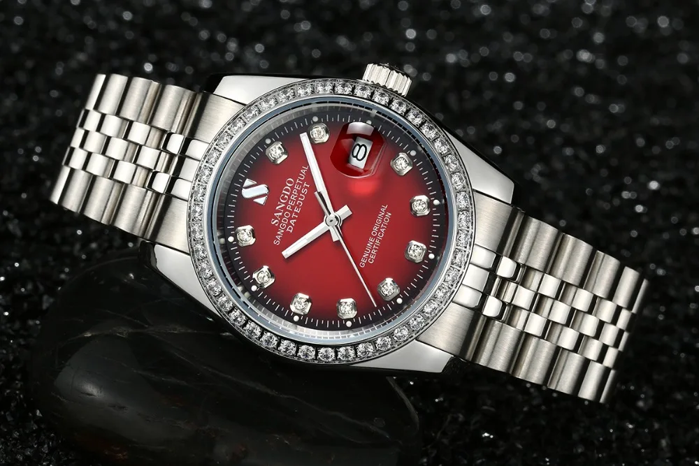 Часы наручные SANGDO автоматические с автоподзаводом черно красные 030S1|Часы для