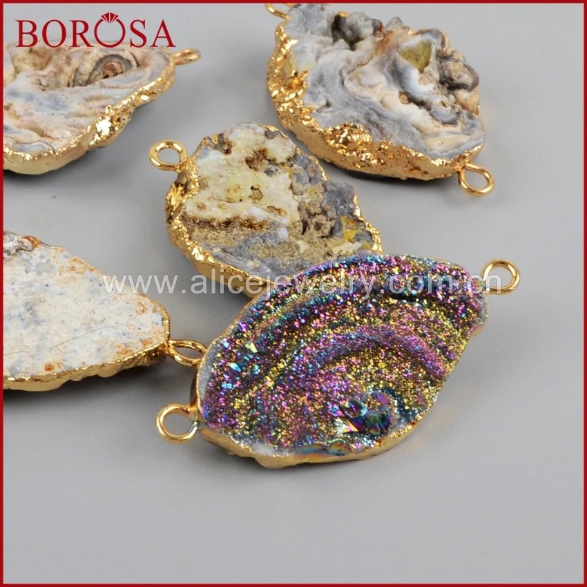BOROSA 5pcs Freeform Titanium Galaxy Quartz Druzy Connector Mix Color Gold Drusy Gems for Bracelets G1227 | Украшения и
