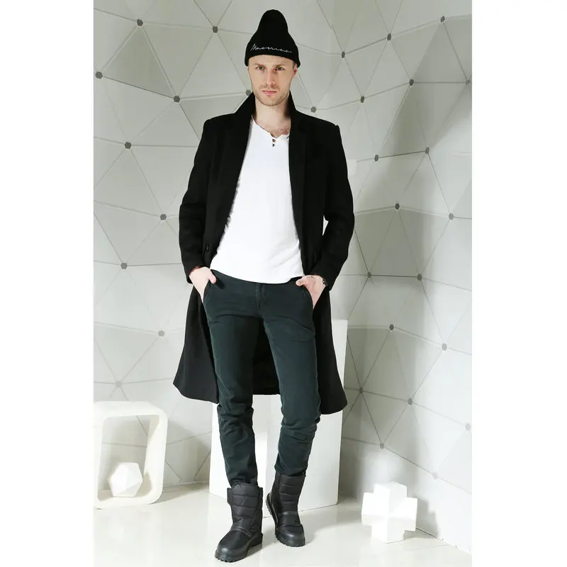 Мужские ботинки черные зимние теплая меховая стелька Нескользящая Пряжка