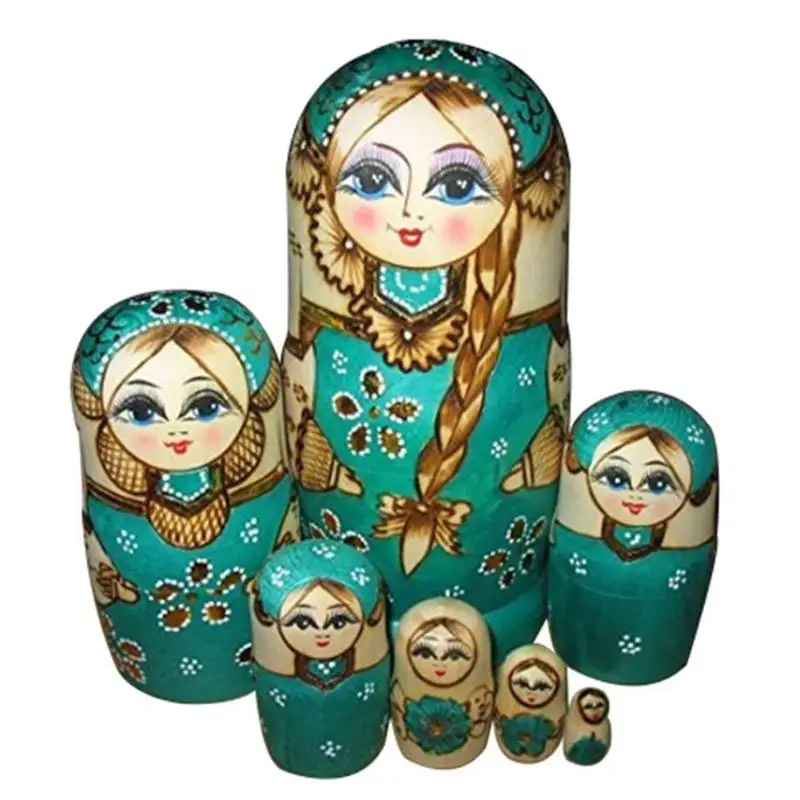 7pcs Girls Деревянные куклы-матрешки, игрушки для детей с медвежьими ушками, русские Матрешки, детские подарки на день рождения, деревянная матрешка ручной работы, кукольные изделия - Цвет: 7pcs Girls