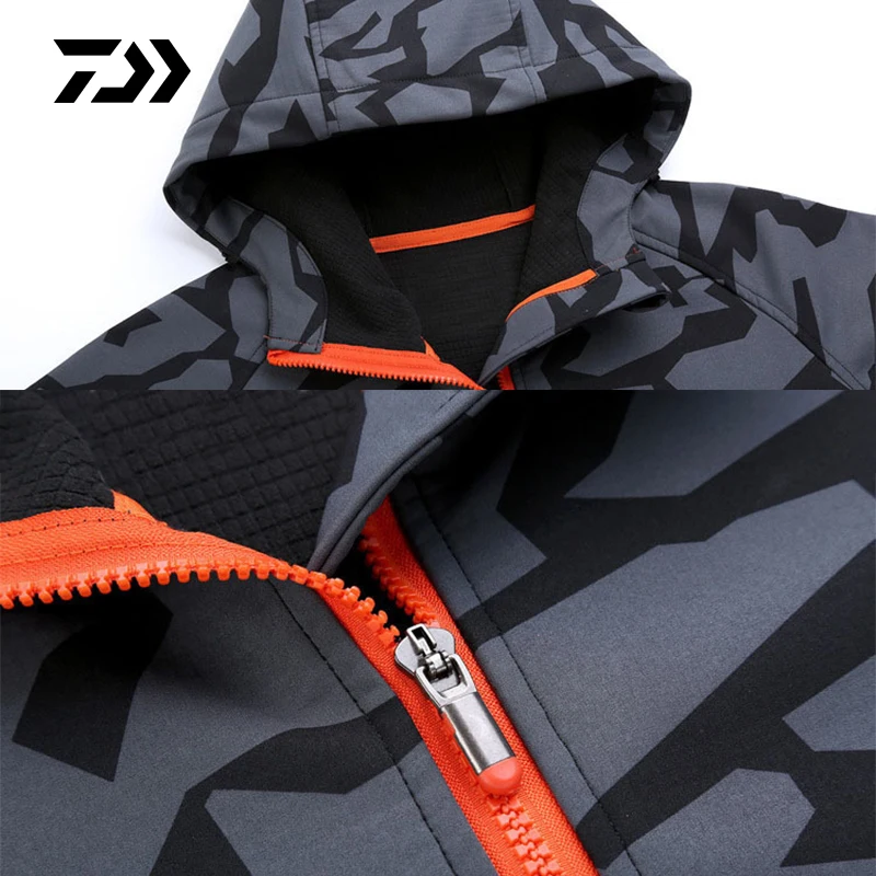 

Autumn Winter Daiwa Fishing Jacket Camouflage Thermal Waterproof Clothing Windproof Soft Shell Fishing Coat Men Outdoor Camping
