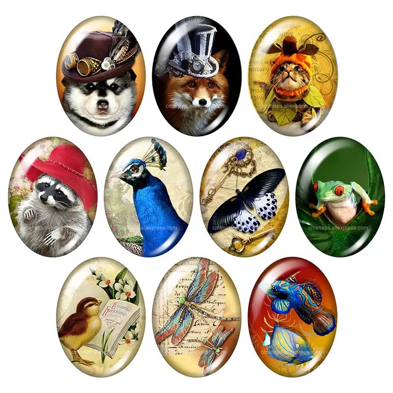 

Lovely Animals Cat Horse Dog Bird 13x18mm/18x25mm/30x40mm mixed Oval photo glass cabochon demo flat back Jewelry findings TB0059
