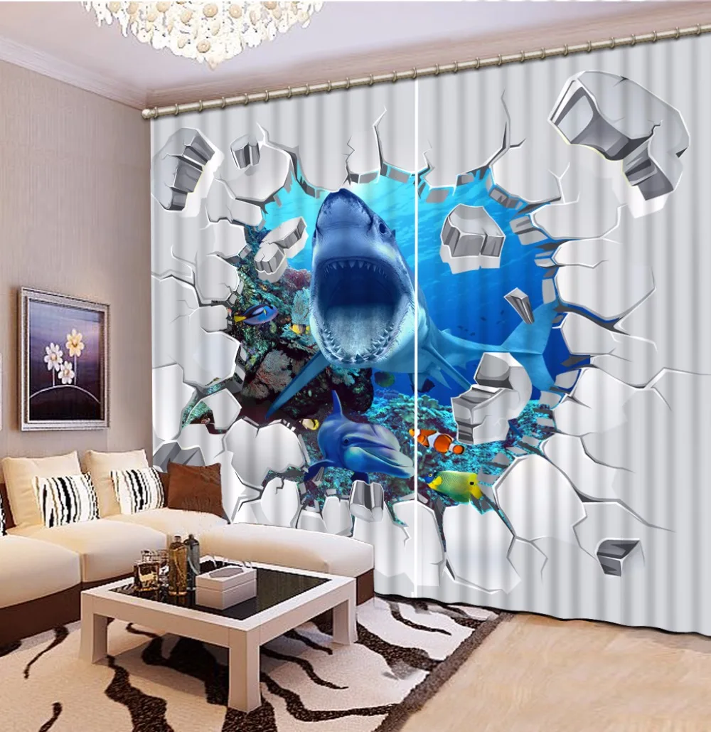 Современные занавески декоративные в виде акулы для детей и девочек на окна