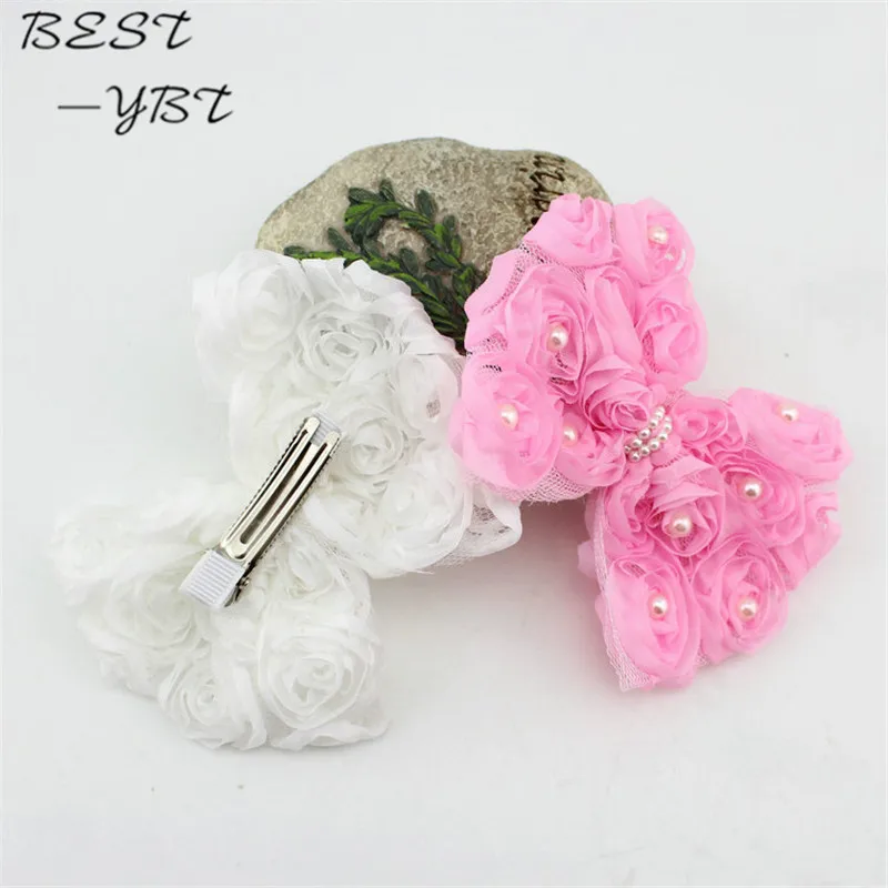 Детские кружевные заколки для волос с бантом цветком и жемчугом детские