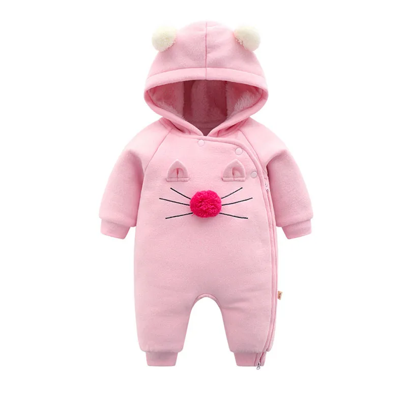 B02 Pink IYEAL одежда для маленьких девочек; Новинка; зимние детские комбинезоны с капюшоном; Плотная хлопковая верхняя одежда с принтом; комбинезон для новорожденных; Детский костюм - Цвет: B02 Pink