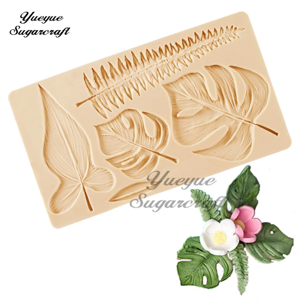 Yueyue Sugarcraft Tropical Leaves Monstera Silicone mold fondant cake decorating tools chocolate gumpaste | Дом и сад