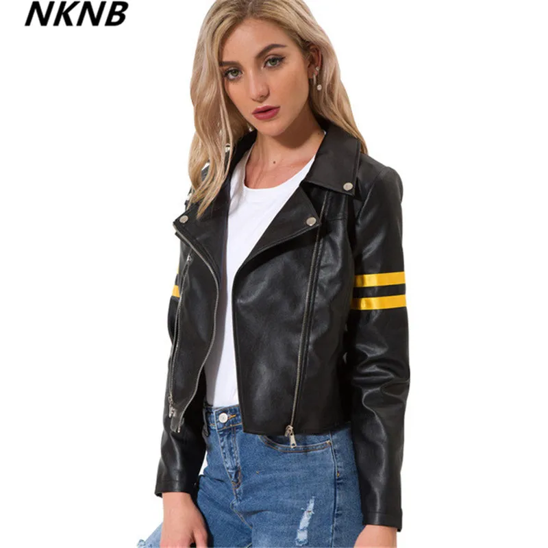 Кожаная куртка 2019 Весна Новая Женская молния мото крутая уличная осенне зимняя