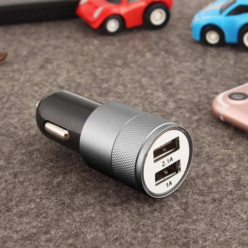 2.1A 1A Dual USB Автомобильное зарядное устройство алюминий сплав Универсальный умный