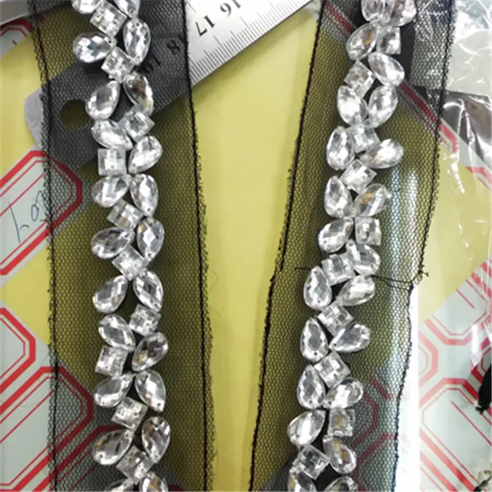 1 ярдов/партия 2 см/0 78 ''черная сетка белые полимерные блестки отделка стразы