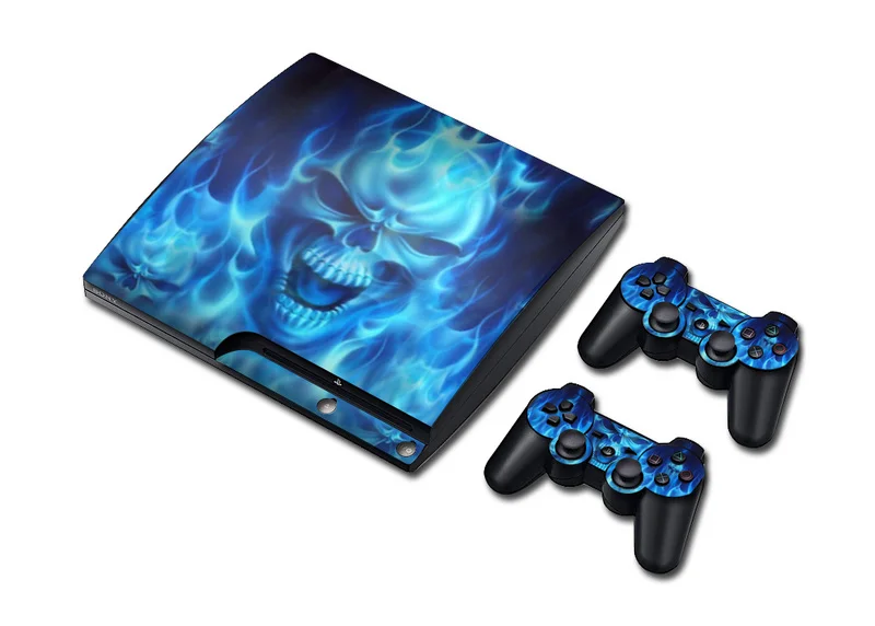5 компл. Синий огонь Кожи Винила Стикер Протектор для Sony PS3 Slim PlayStation 3 и 2