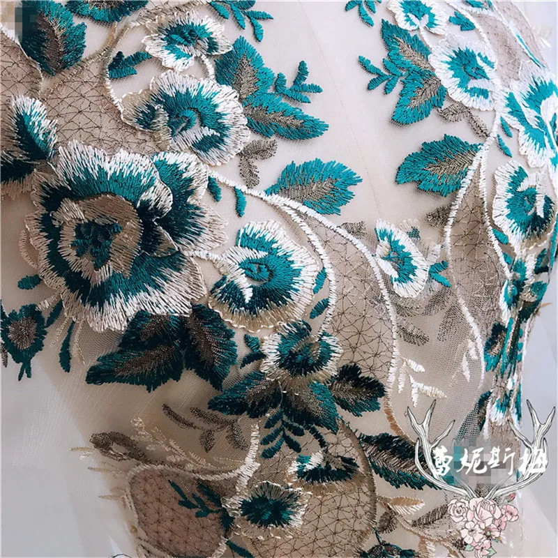 1 шт. 19X43cm темно зеленый свадебное платье задняя часть с цветочным принтом на