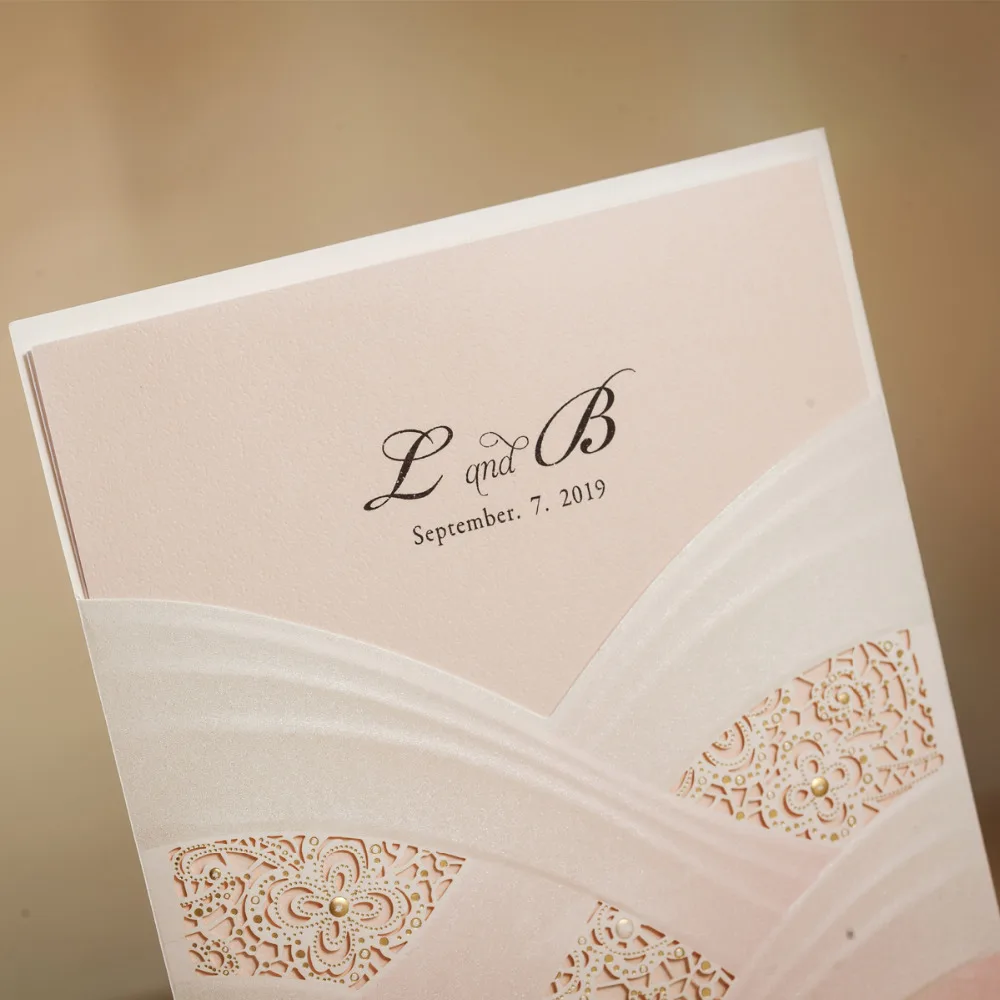 Свадебные пригласительные открытки с розовым лазером постепенное румяна