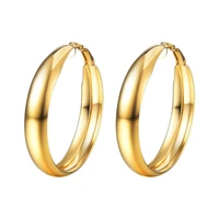 kpop hoop earrings party wedding jewelry stainless steel gold color big circle round hoop earrings for women size 40mm e3356