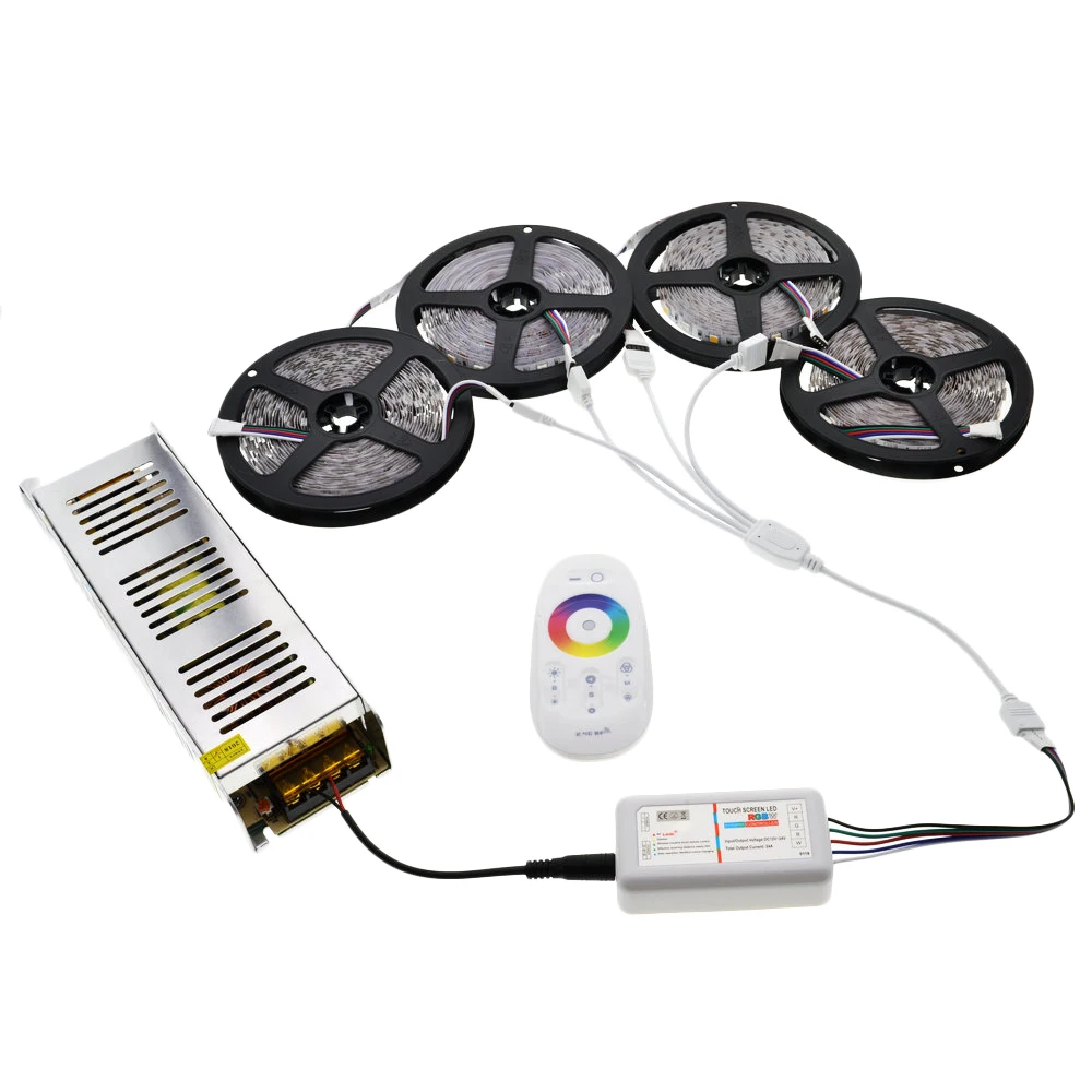 Набор светодиодных лент 5 м/10 м/15 м/20 М 5050 RGB/RGBW/RGBWW с сенсорным экраном 2,4 г РЧ пульт дистанционного управления+ блок питания 12 В