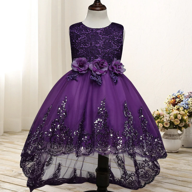 Summer New Girls Dress Fashion Sleeveless High Low Wedding Kids Sequins Tails Clothing Children Handmade Clothes | Детская одежда и