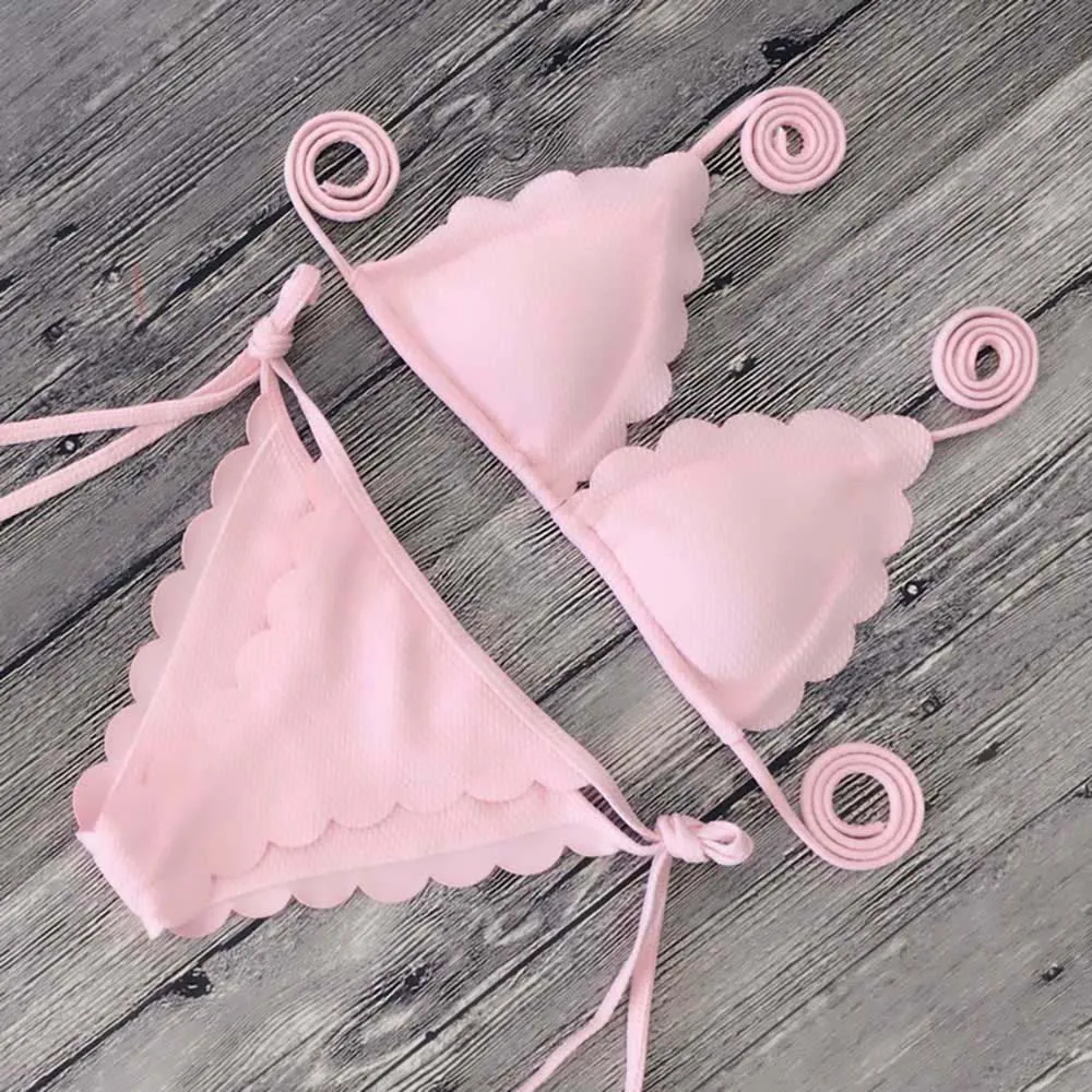 Комплект бикини с кружевом соблазнительный однотонный купальник на завязках