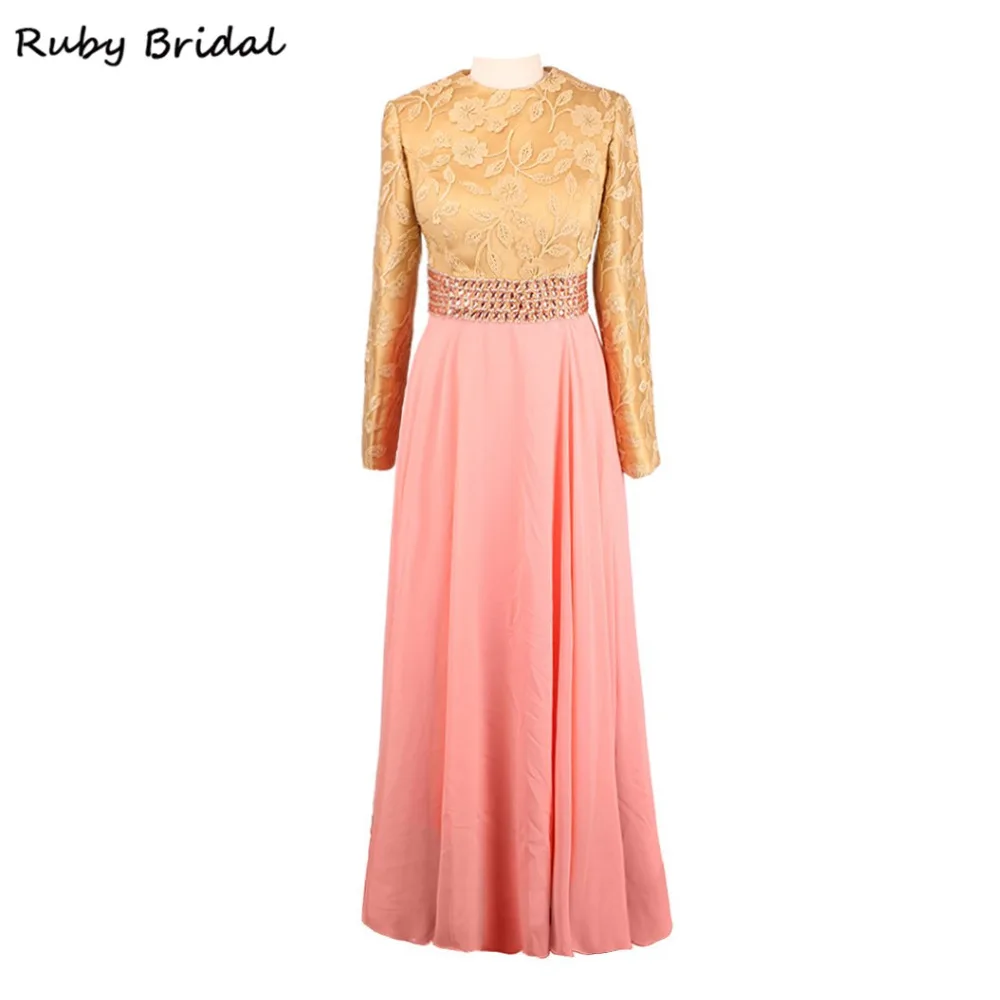 Ruby Bridal 2017 мусульманское вечернее платье хиджаб с бусинами на талии шифоновое для