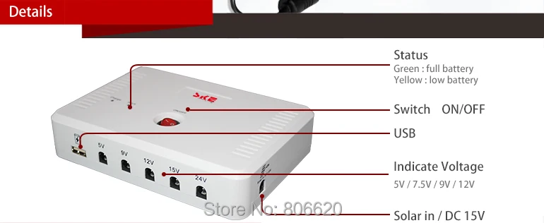 SK616 Мини Портативный UPS с 5 В/9 В/12 В/15 В/24 В DC интерфейс и USB порт Макс 24 Вт 2A ток выход и 15600 мАч литиевая батарея