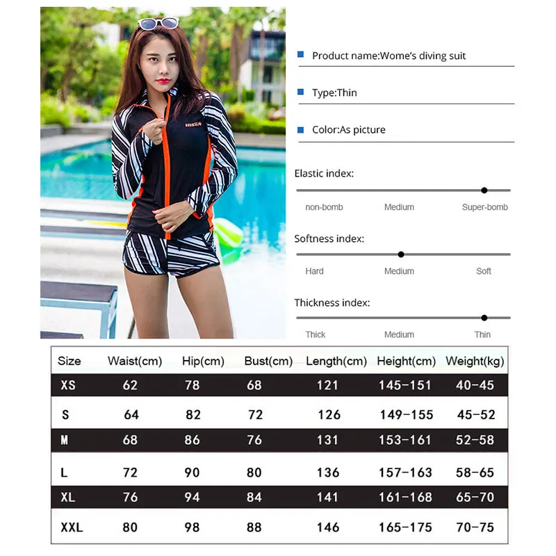 Hisea 0.5MM Lycra Women Rash Guards Set of 2 Long sleeve Jacket Shorts Diving Suit UV Protection Breathable Couples Surf Wetsuit | Спорт и