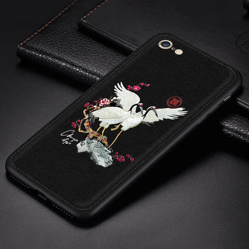 crane Чехол для телефона s для iPhone 8 7 6 6s Plus X Xs чехол для MAX XR кожа мягкая силиконовая традиционная благоприятная текстура чехол для телефона - Цвет: crane
