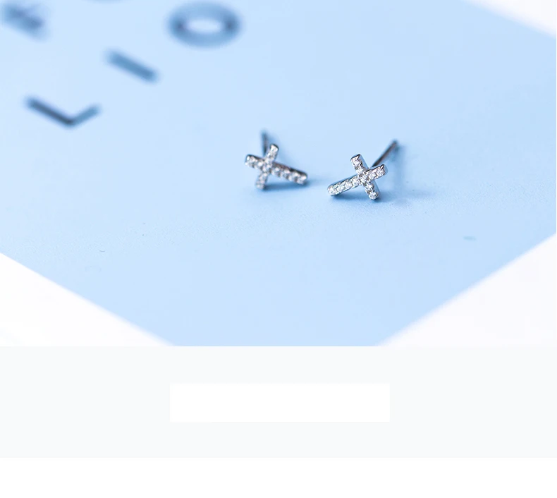 TOYOOSKY 925 Sterling Silver Earrings for Women Simple Crystal Cross Earrings Mini Geometric Ear Studs Jewelry Brincos