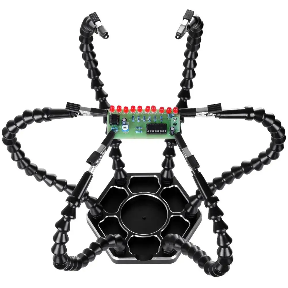 N-SS6-BK9 NEWACALOX сторонняя пайка PCB держатель инструмент помощь руки рукоделие хобби сварочная станция USB DC Охлаждающие вентиляторы 6 шт. гибкие ручки - Цвет: N-SS6-BK9