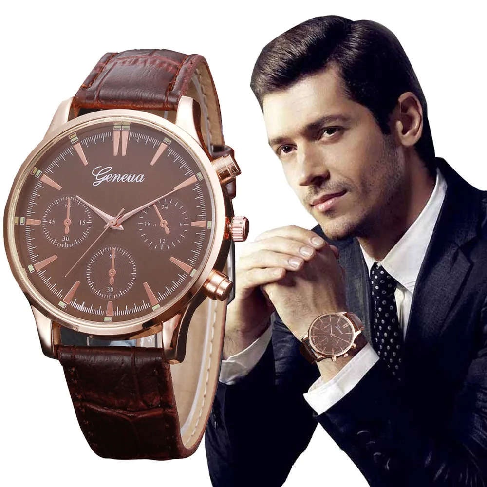

reloj para hombres Mens Retro Design Leather Band Analog Alloy Quartz Wrist Watch montre pour les hommes