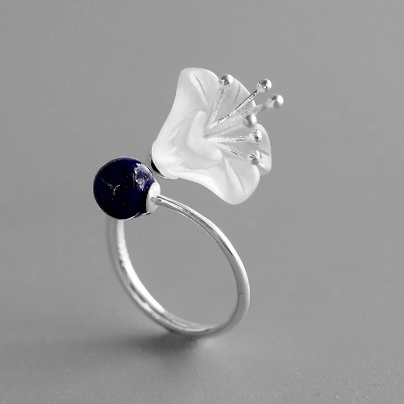 

CMAJOR Original 925 Sterling Silver Natural Crystal Flower Two Tone Rings for Women Adjustable Handmade Fine Jewelry